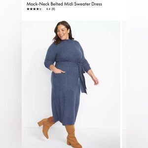 NWT Lane Bryant Mock Neck Belted Midi Womens Sweater Dress Plus Sz 18/20